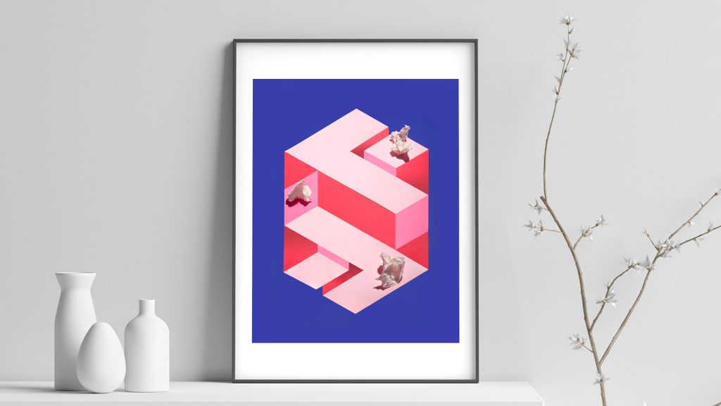 obra de arte azul y rosa